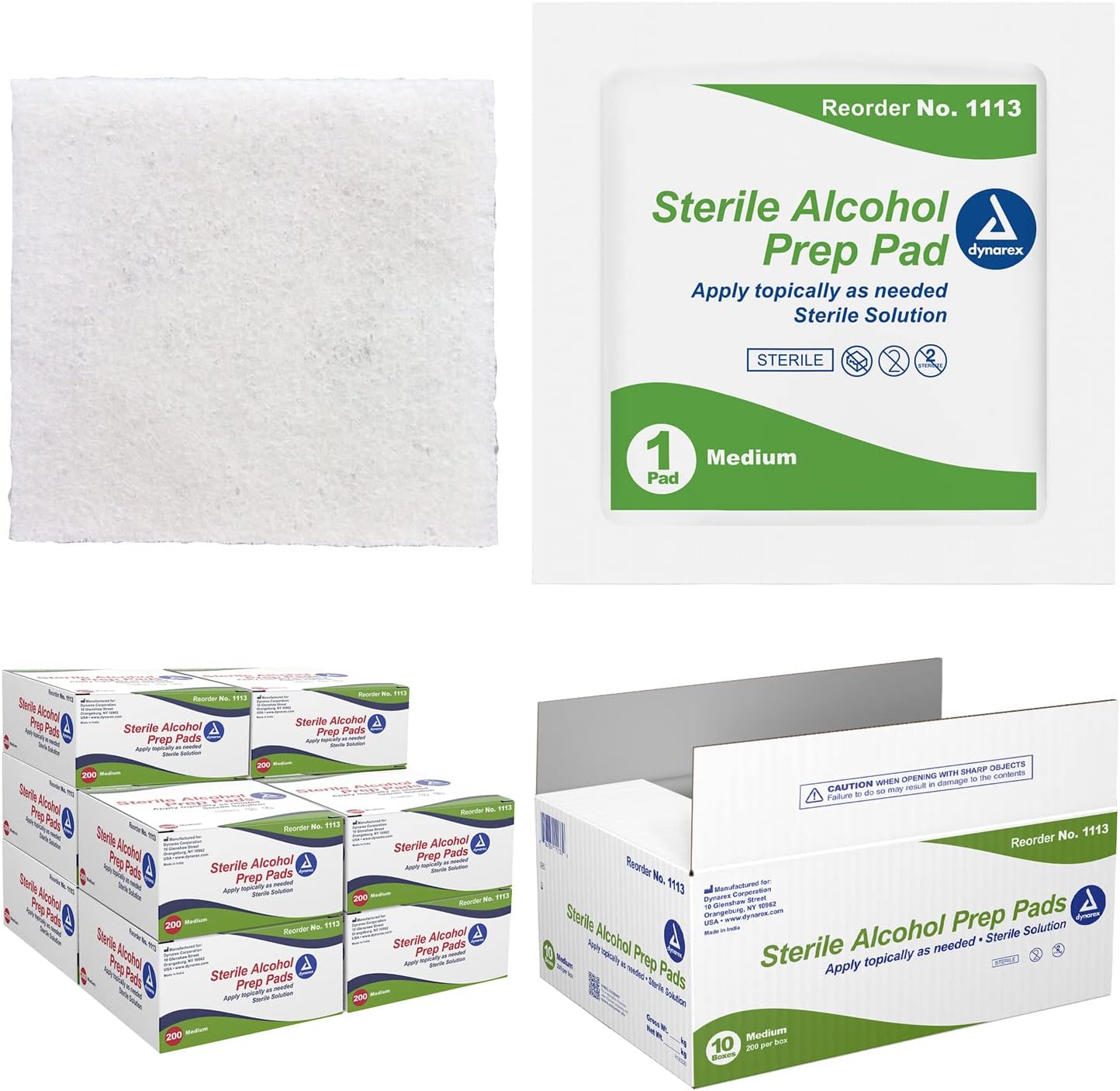 Dynarex 1113-CS Sterile Alcohol Preparation Pad front view of individual pouch medical antiseptic.