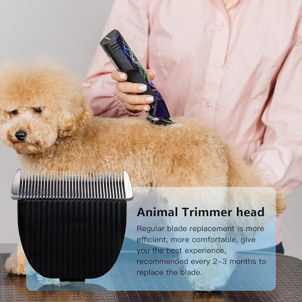 Detailed view of thirty five tooth steel blade grooming attachment for small pets