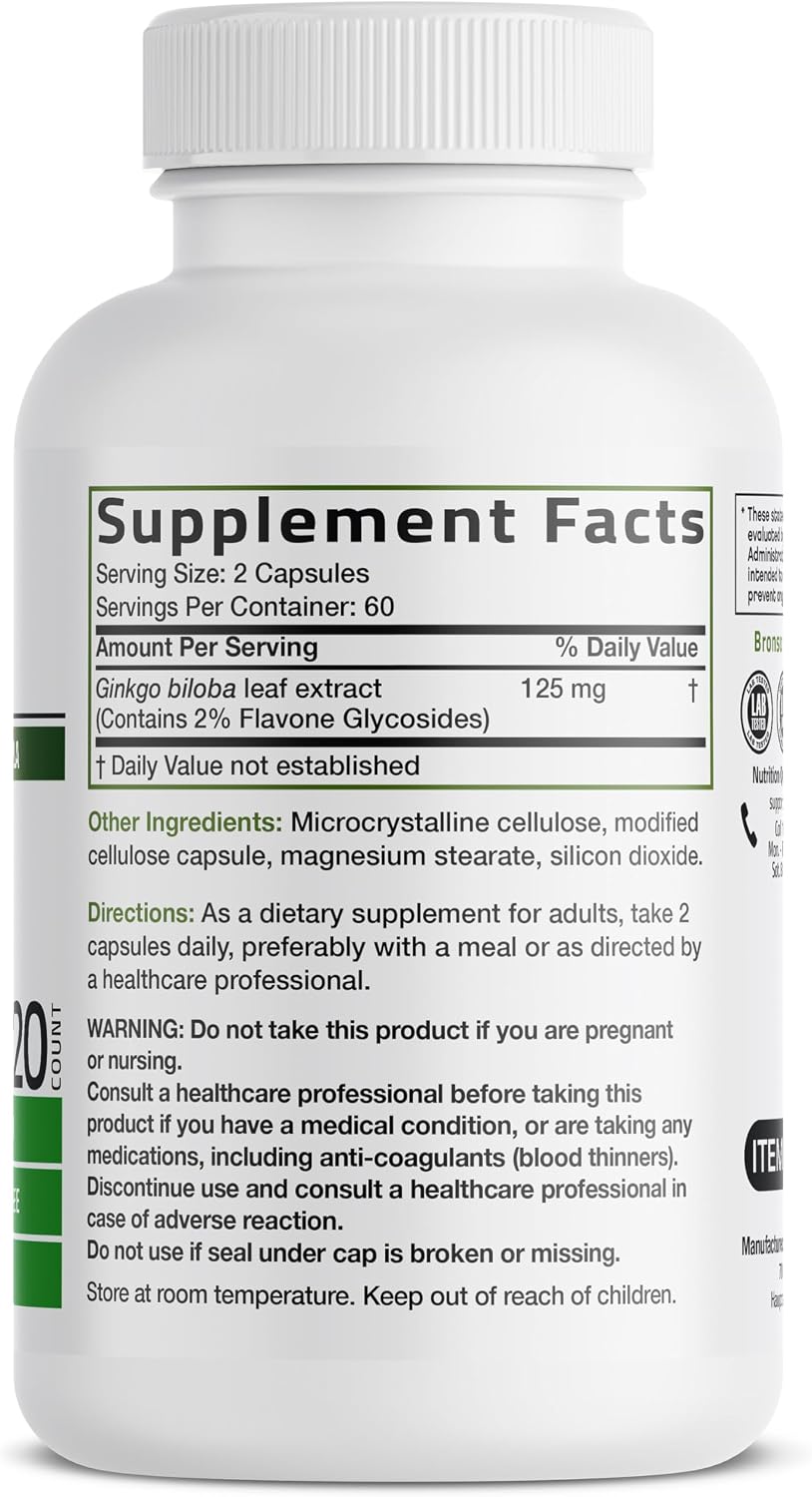 Bronson Ginkgo Biloba Extra Strength Brain & Memory Support 120 Capsules - Image 2