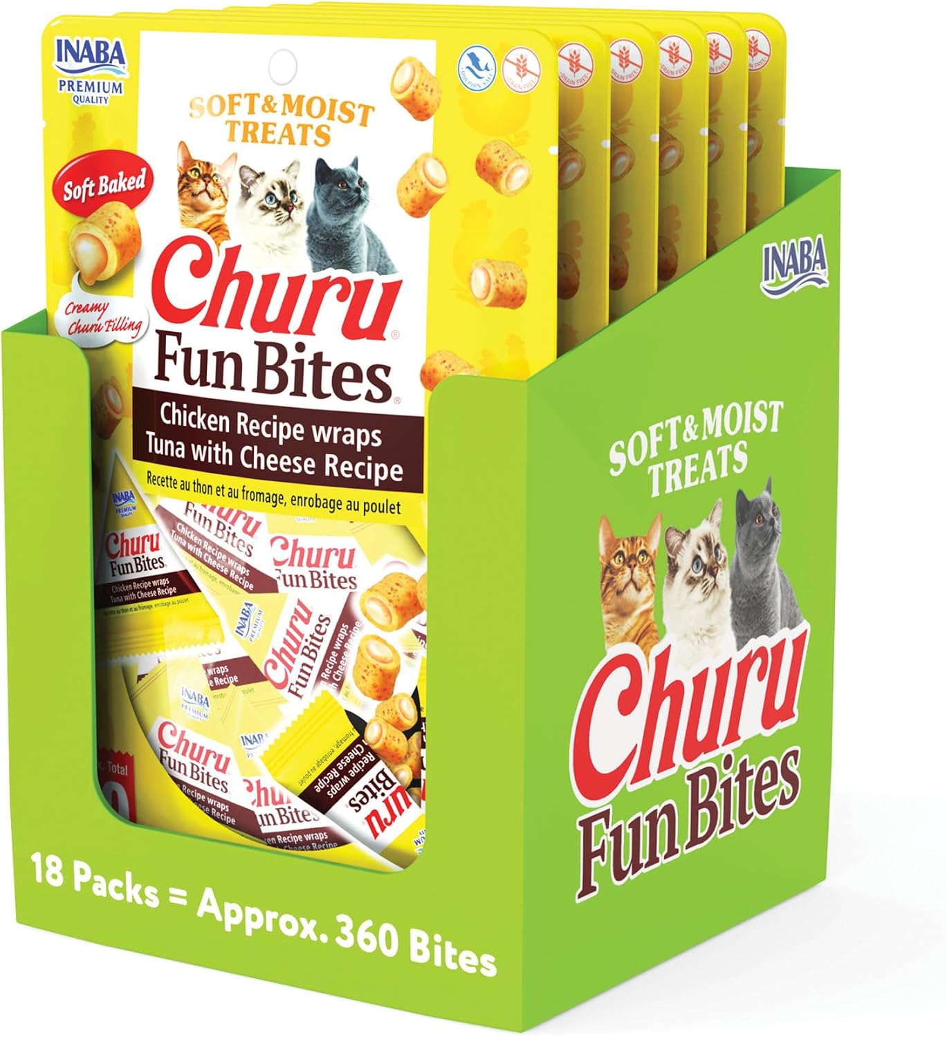 INABA Churu Fun Bites for Cats, Soft & Chewy Cat Treats with Taurine, 0.42 Ounces Each Tetra, 18 Tetras (3 per Bag), Chicken Recipe - Image 9