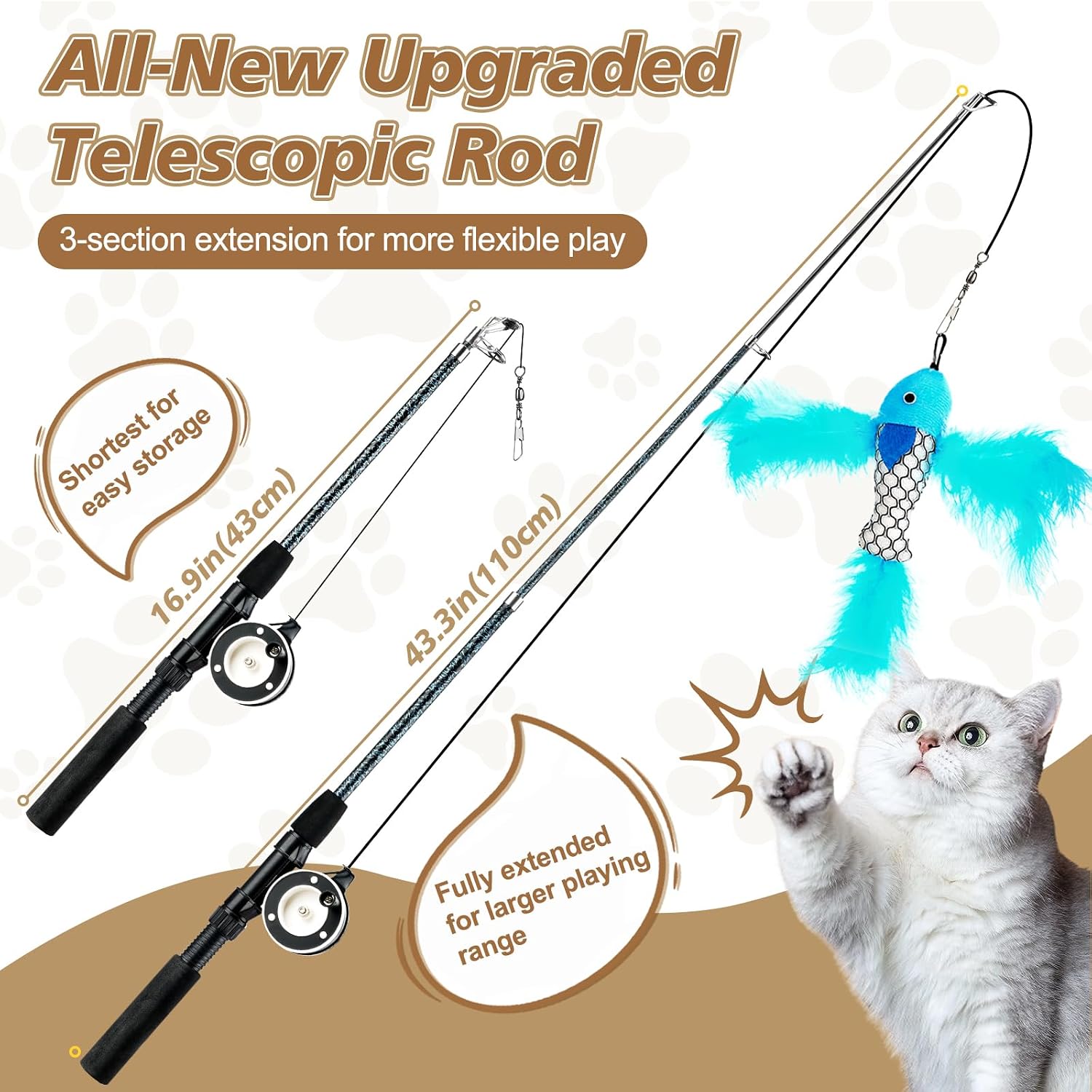 Pawababoo interactive cat toy telescopic rod extended fully for indoor exercise.