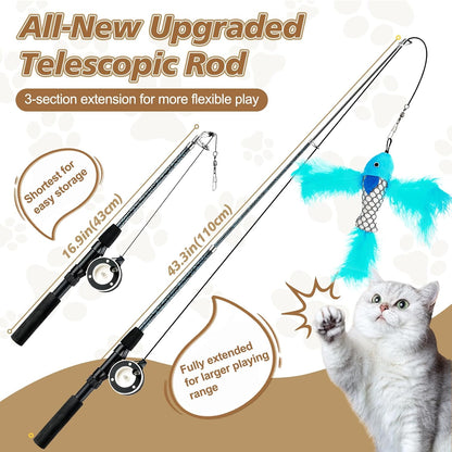 Pawababoo interactive cat toy telescopic rod extended fully for indoor exercise.