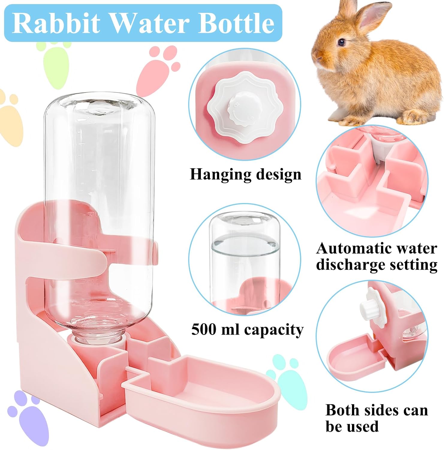 kathson Rabbit Water Dispenser for Cage 17 Oz Hanging Guinea Pig Water Bottle No Drip Gravity Automatic Bunny Water Bottle No Leak Small Animal Water Bottle for Chinchilla Ferret HamsterPink - Image 5
