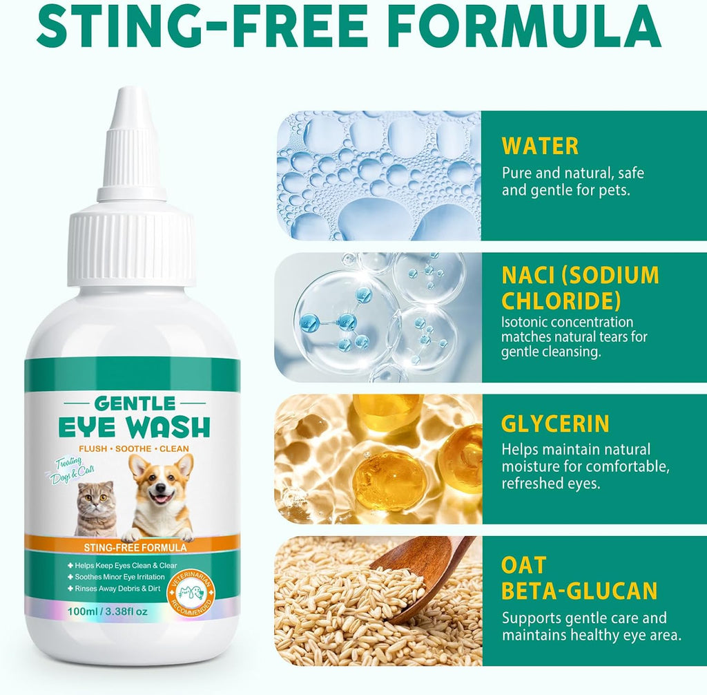 Sting-free dog and cat eye drops for treating pink eye and allergies.