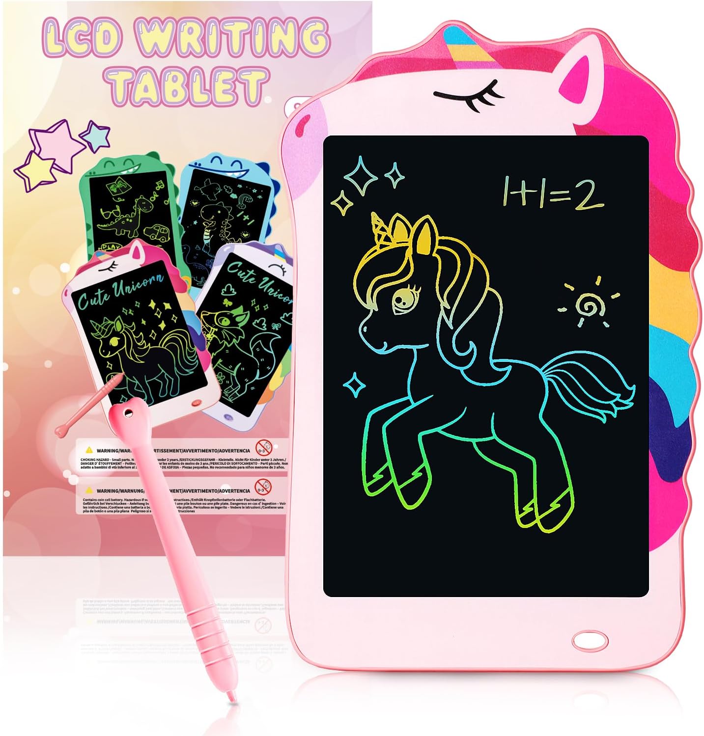 Decute unicorn LCD writing tablet front view for kids drawing