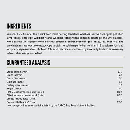 Orijen imported USA pet care product nutrition label