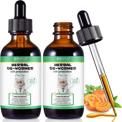 Oimmal liquid dietary pet supplement showing prebiotic and probiotic benefits for cats