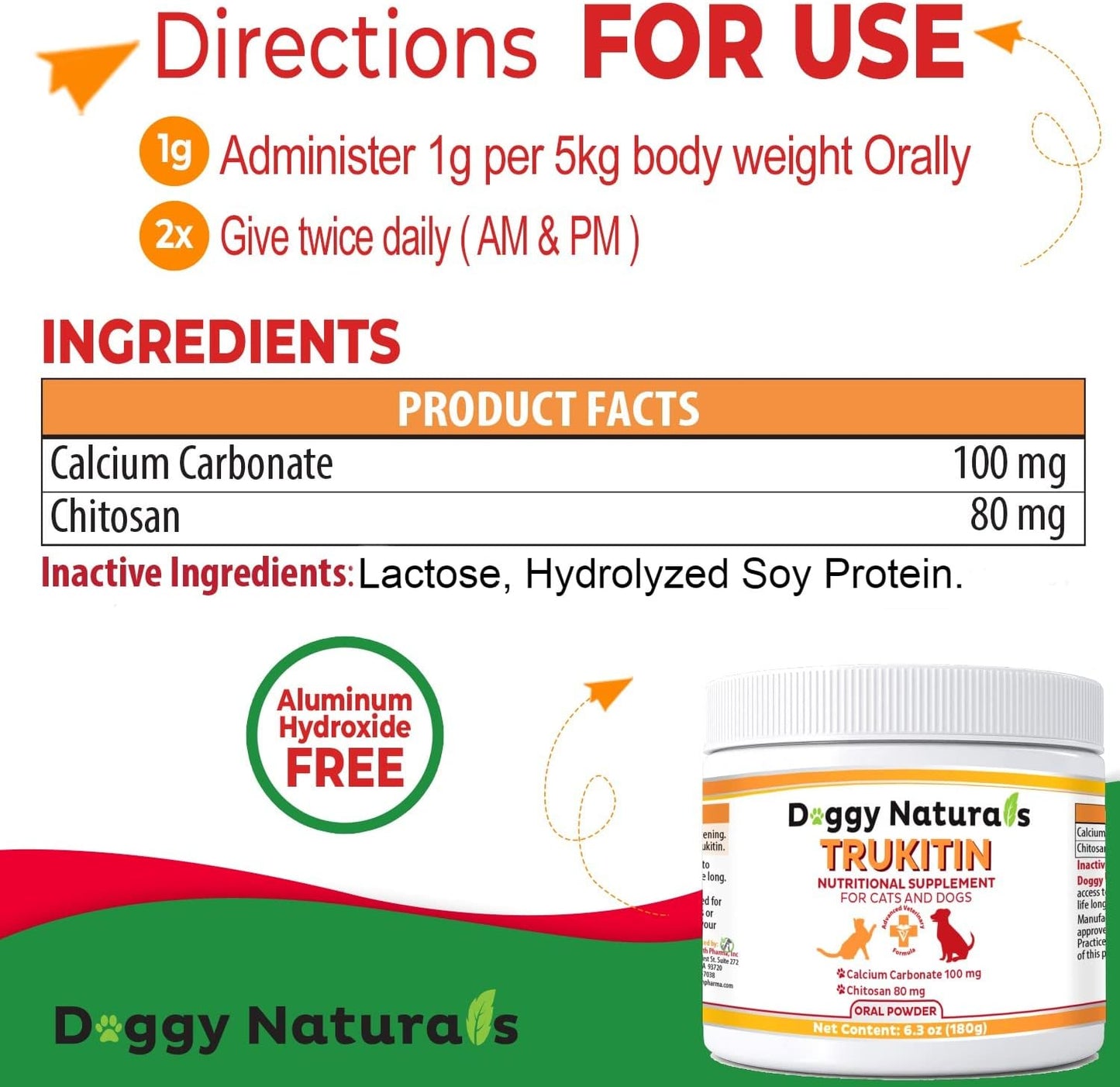 Trukitin chitosan oral powder supplement jar showcasing natural human grade ingredients label.