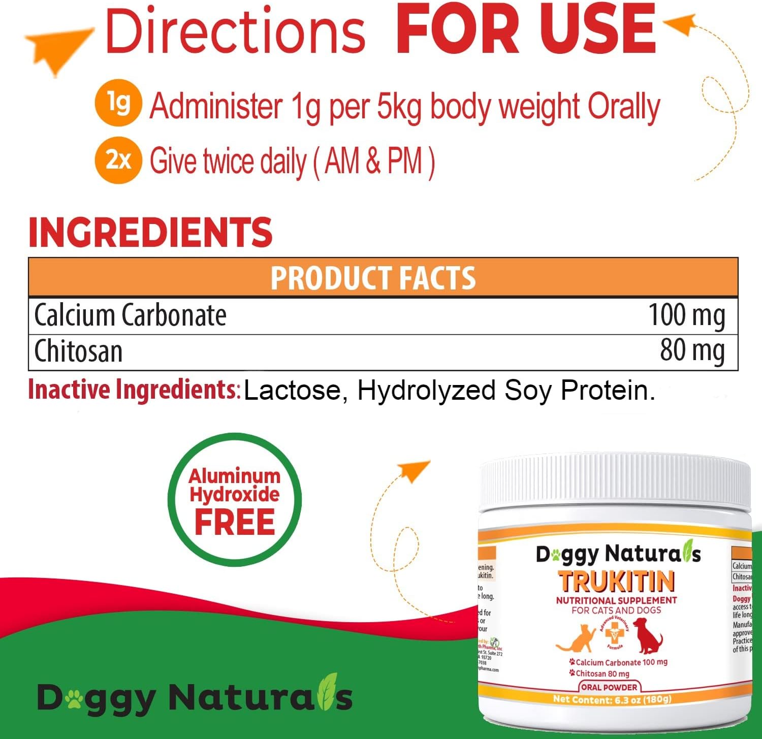 Trukitin chitosan oral powder supplement jar showcasing natural human grade ingredients label.