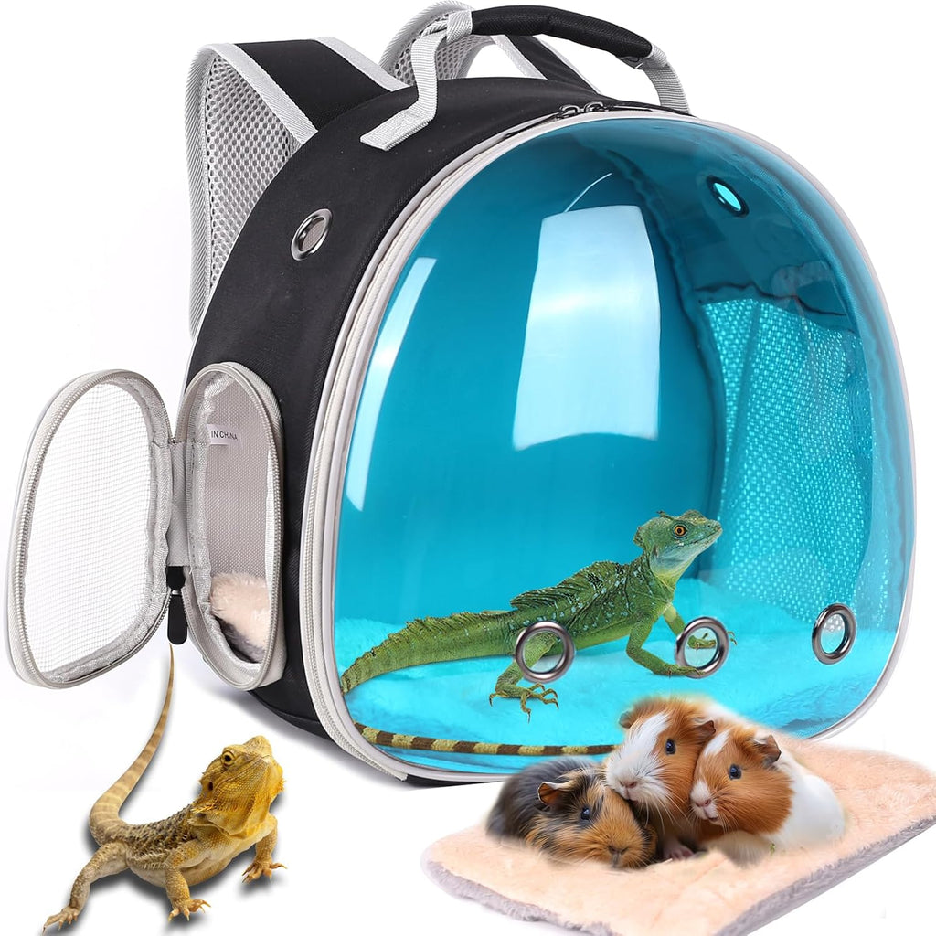 Bearded Dragon Travel Carrier Backpack,Lizard Backpack Carrier,Space Capsule Clear Bubble Window Astronaut Reptile Carrier Backpack for Guinea Pig,Sugar Glider,Bunny (Black, TPU Carrier+MAT) - Image 11