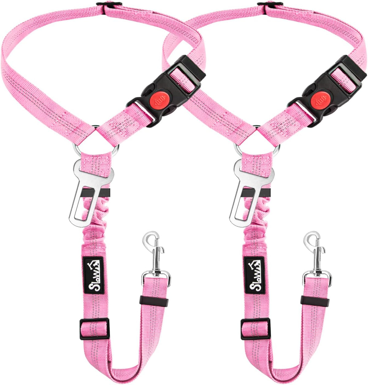 SlowTon Dog Seat Belt for Car, 2 Pack Dog Car Harness Seatbelt Adjustable with Elastic Bungee Buffer, 2 in 1 Pet Car Leash Headrest Restraint Dog Reflective Safety Tether (Black, Headrest+Clip) - Image 15