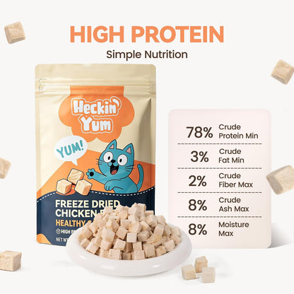 Back of the Heckin Yum 4 Ounce pouch displaying pure ingredient transparency and guaranteed analysis.