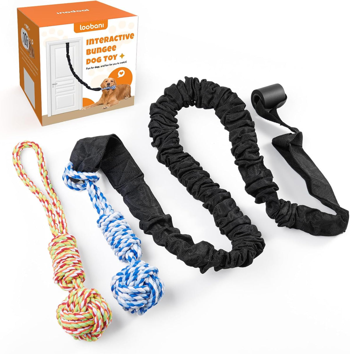 LOOBANI Outdoor Bungee Tug Toy, Dog Toy Hanging from Tree for Small to Large Dogs, Interactive Exercise Play Cord & Tether with Chew Rope Toy (Tree Stump Tug of War-Black) - Image 11
