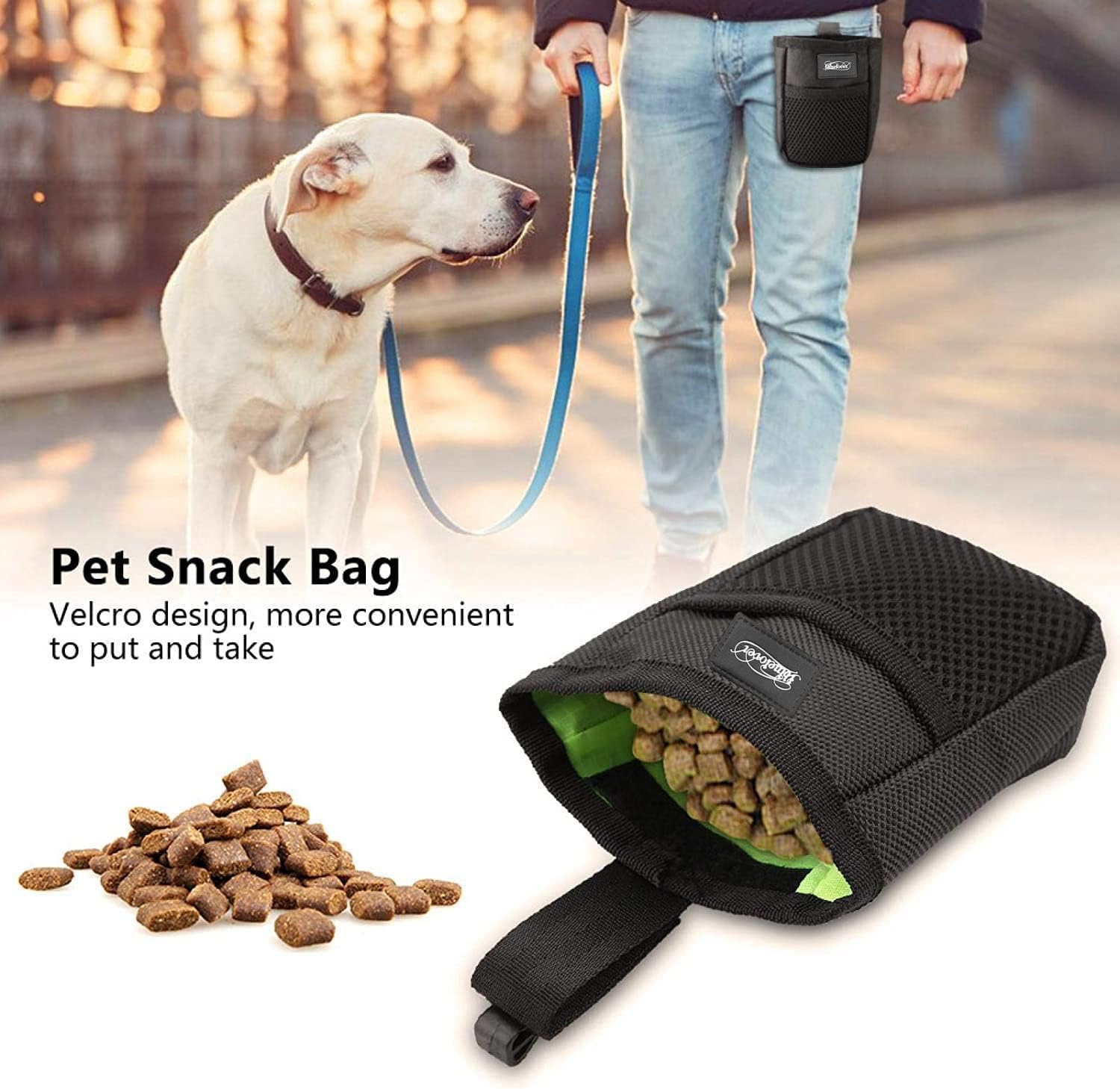 Compact five inch portable dog kibble bag in black and red color combination