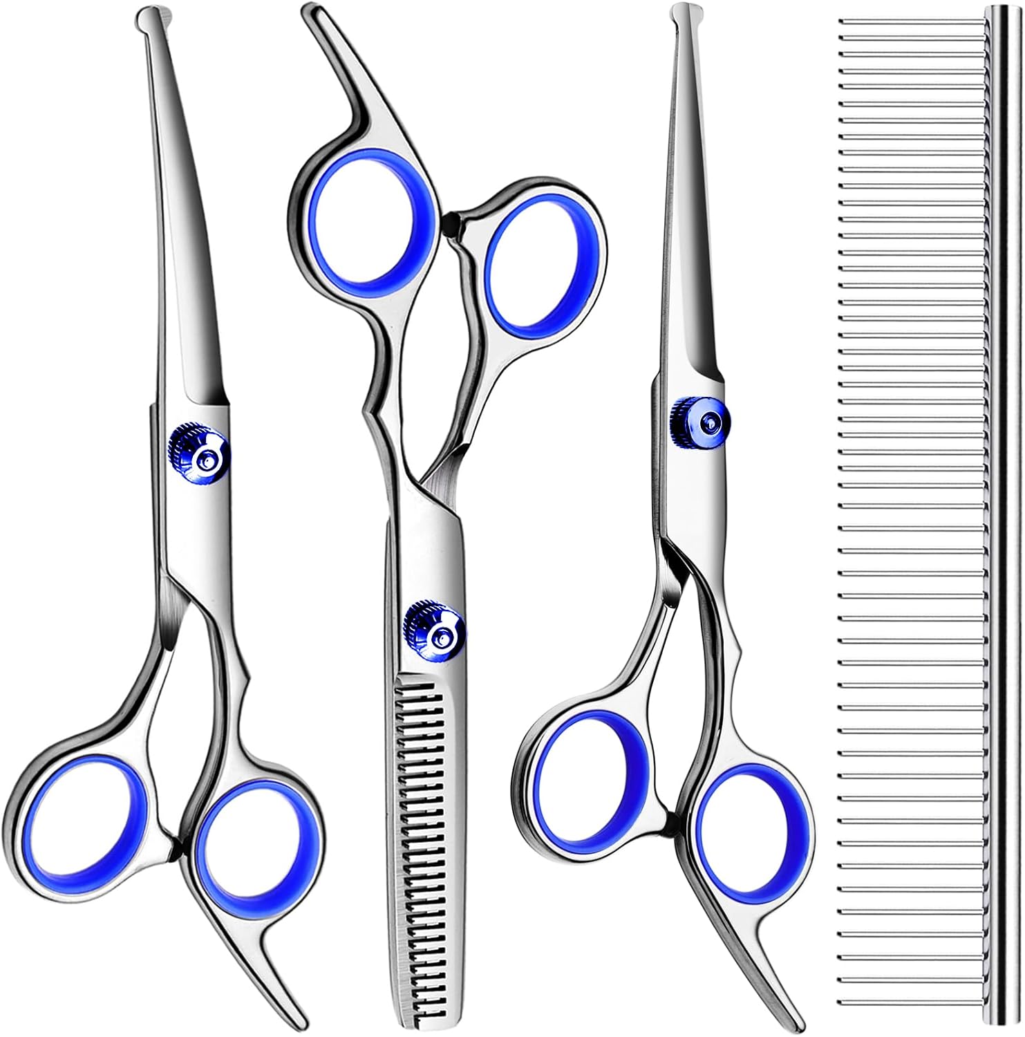 FAIGEO Dog Grooming Scissors with Safety Round Tips Stainless Steel Professional Dog Grooming Kit - Thinning, Curved Scissors and Comb for Cat Pet (Pink 4 in 1) - Image 10