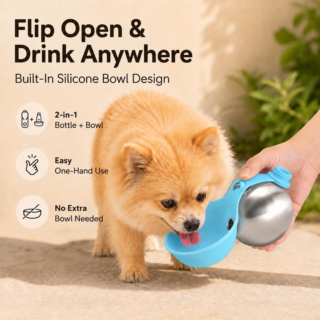 Premium food grade 304 stainless steel construction details of the Cibaabo portable pet hydration dispenser.