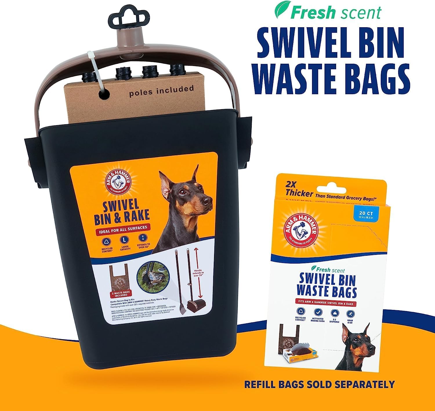 Arm & Hammer swivel bin and rake system being used for large dog cleanup