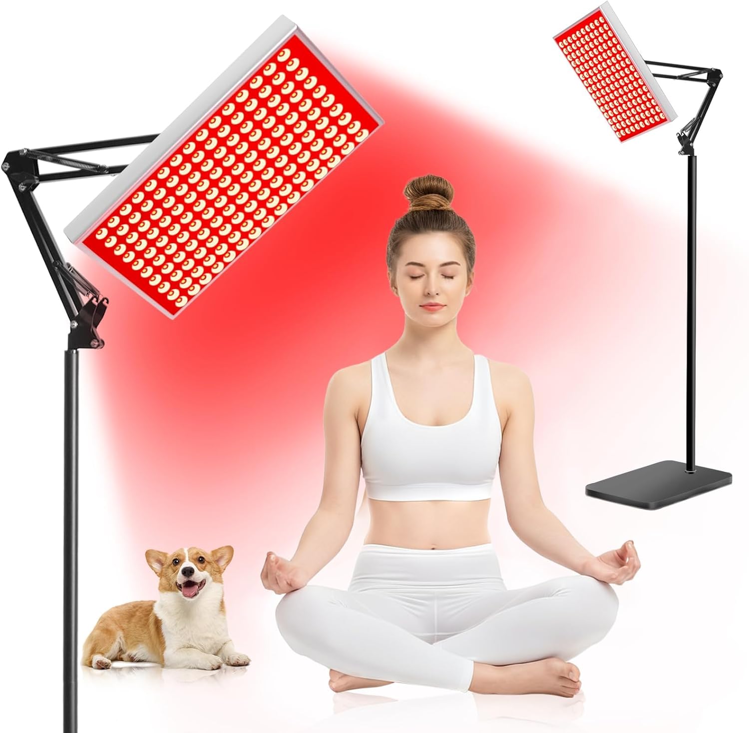 iPlantop Red Light Therapy LED panel with stand front view for skin rejuvenation