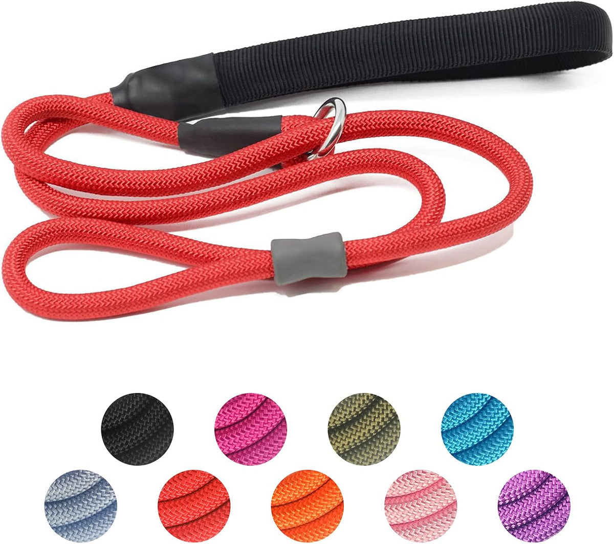 Strong Slip Rope Dog Training Leash (4ft) - Heavy Duty Durable Braided Nylon Lead with Rubber Stopper & Padded Handle - Large Medium Small Dogs No Pull Walking (Black, 1/2" x 4ft) - Image 11
