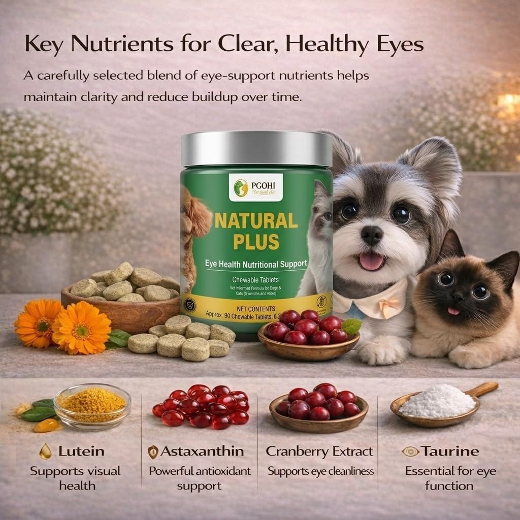 PGOHI Natural Plus wheat-free and corn-free eye supplement for sensitive pets.