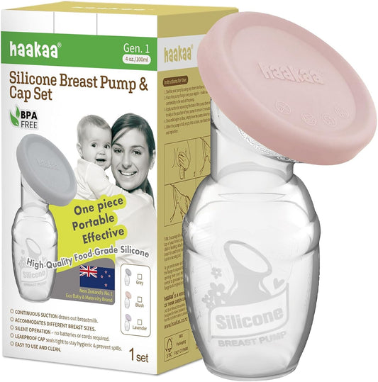 Haakaa manual breast pump front view showing food grade silicone design
