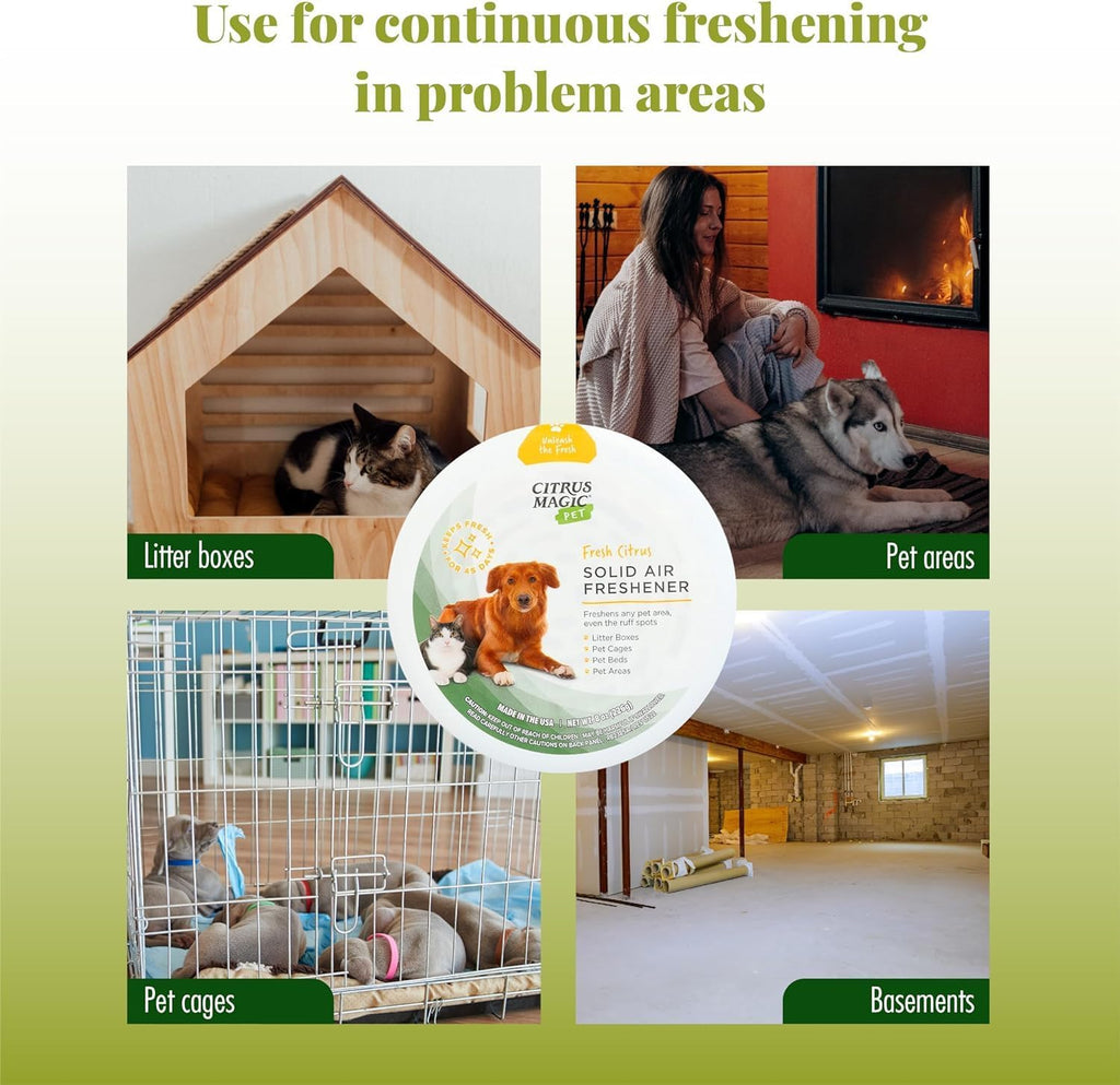 Citrus Magic fresh citrus scent room freshener container highlighting the odor neutralizing formula.