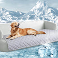 MH MYLUNE HOME cooling dog sofa cover front view featuring a comfortable pet resting on the self cooling pad