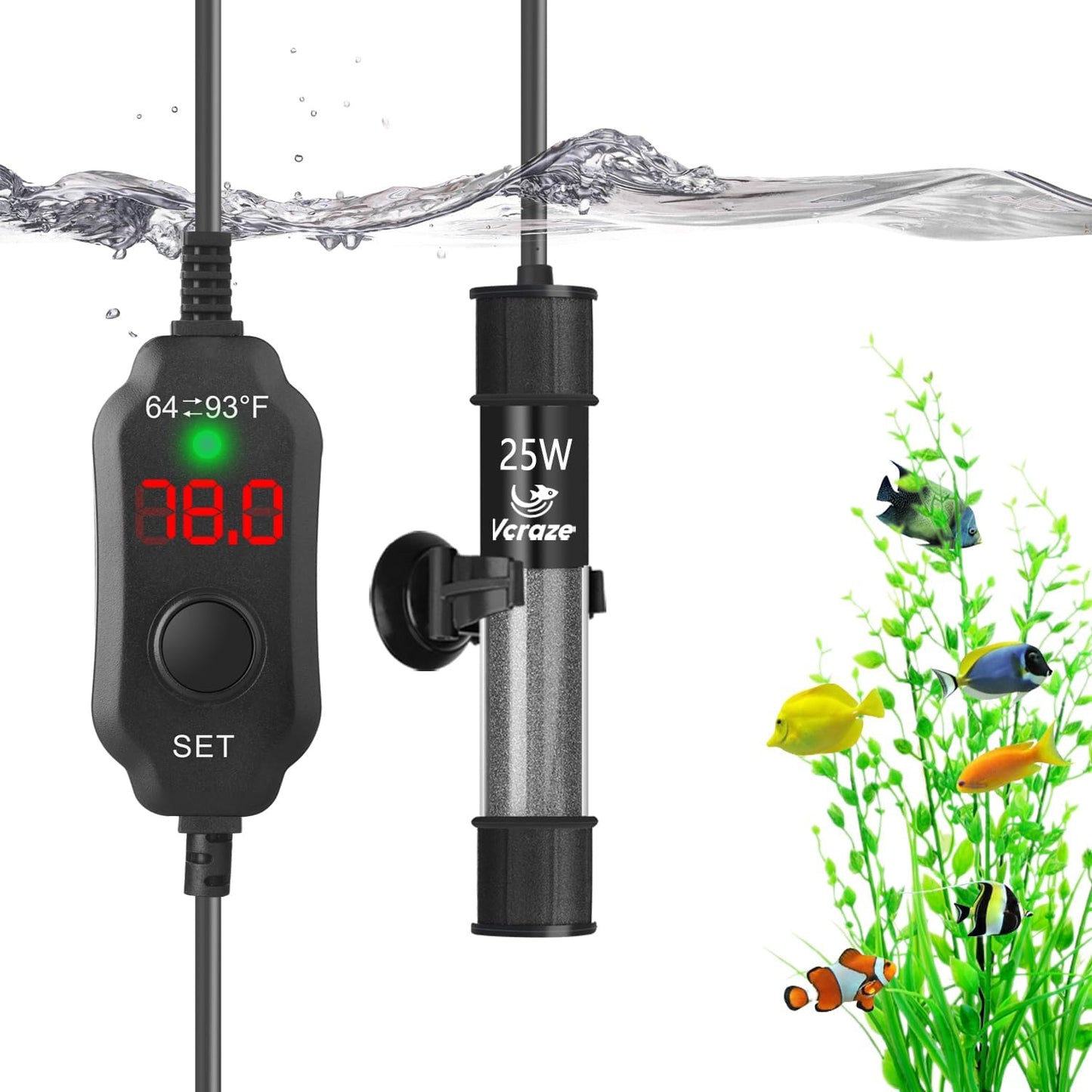 AquaMiracle 25W compact aquarium heater front view