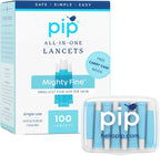 Pip safety lancets for diabetes testing front view showing blue packaging