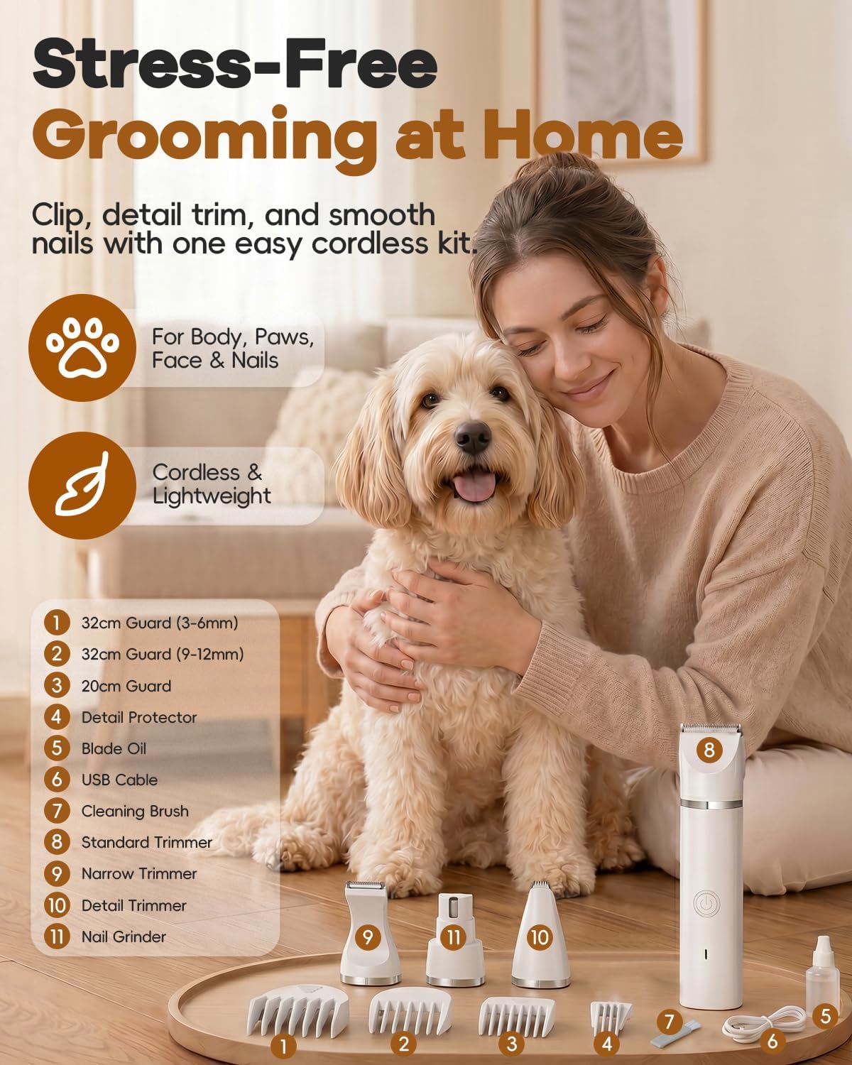 Veeconn electric pet hair grooming kit with USB charging cable