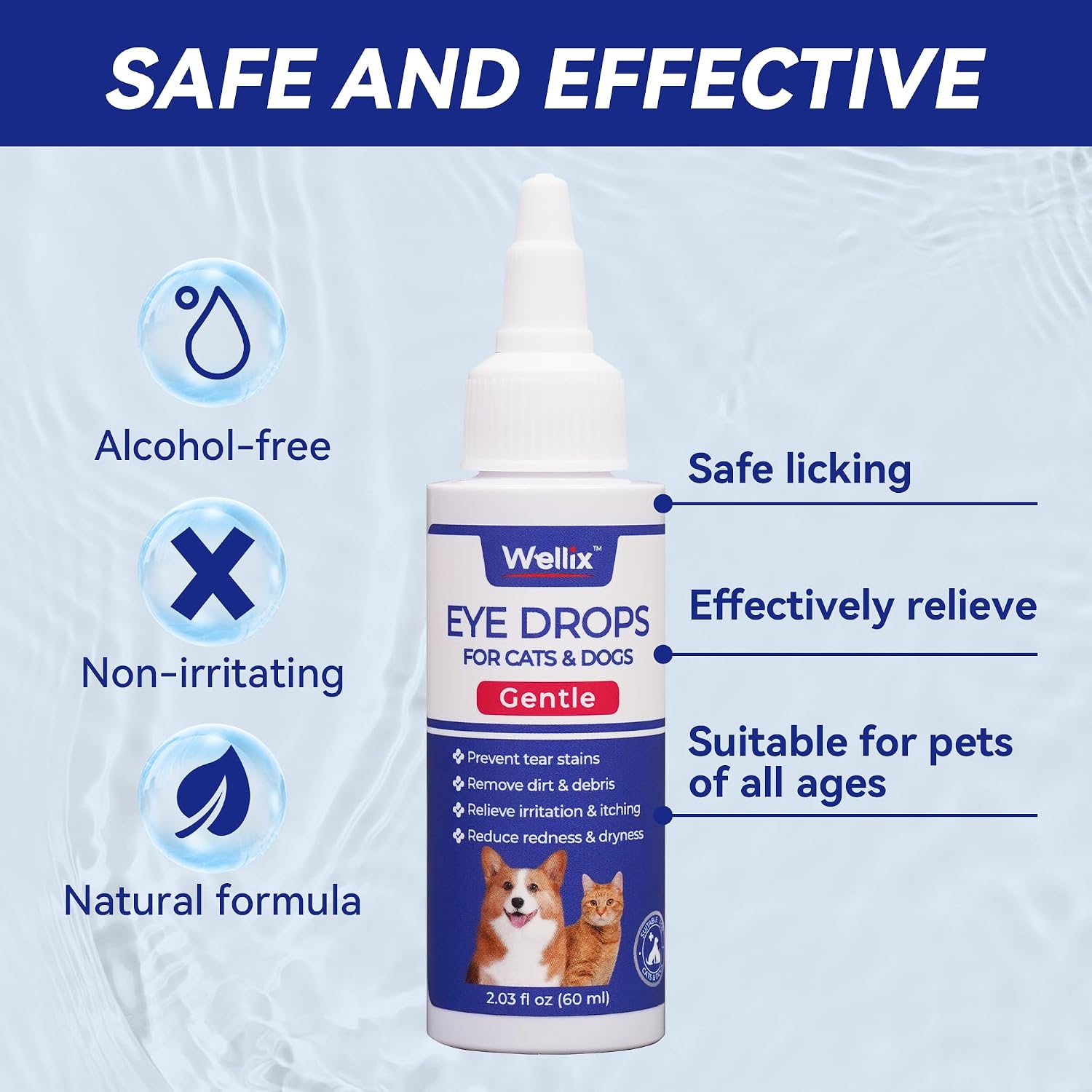 Wellix pet eye drops for dog eye infection treatment and allergy relief