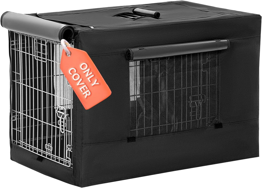 Petsfit dog kennel crate cover black thirty six inch front view on wire cage