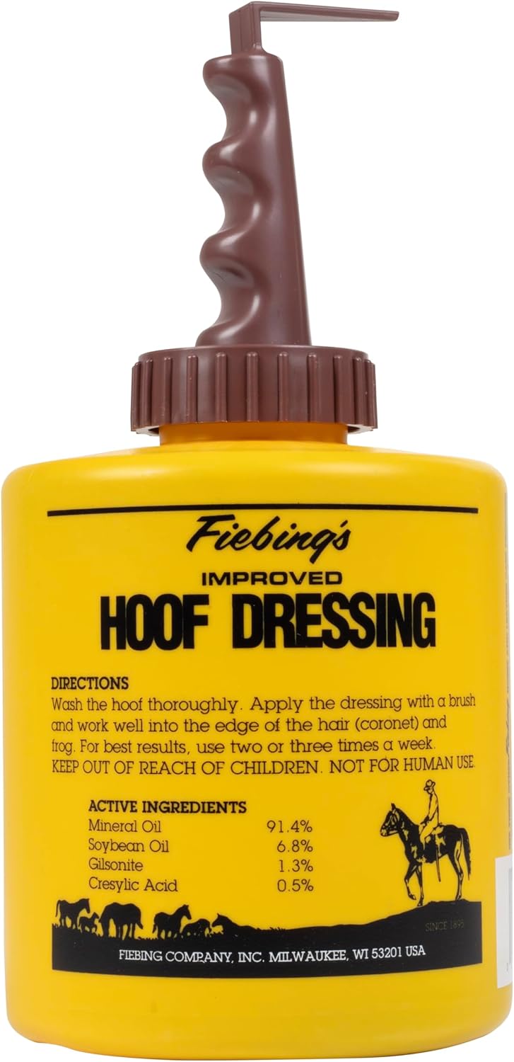 Close-up of Fiebing's horse care product label detailing usage instructions