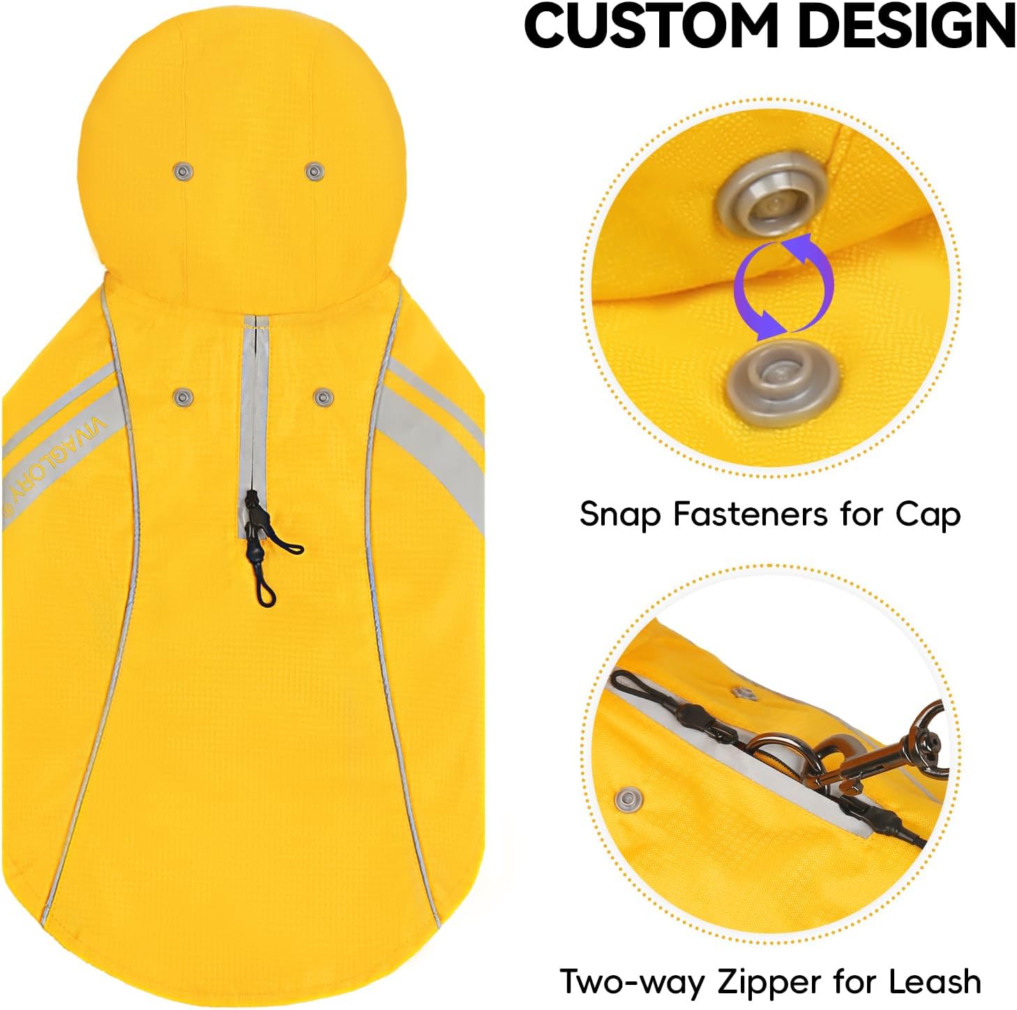 Vivaglory lightweight puppy raincoat elastic cap buckle detail