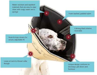 Adjustable large dog cone alternative showing removable plastic stays
