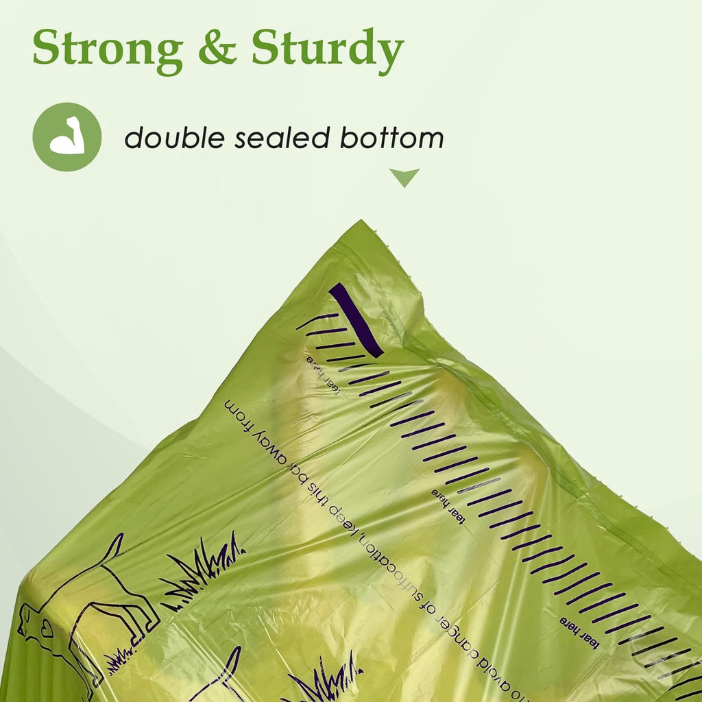 Wowflash leakproof pet waste disposal bags close up view showing durable double sealed bottom