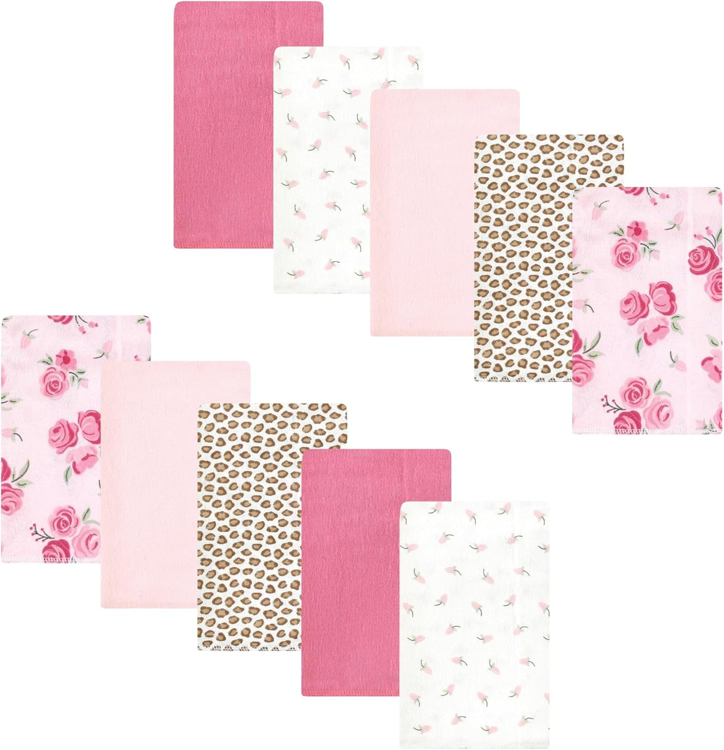 Luvable Friends Hudson Baby Flannel Burp Cloths front view pack of ten floral patterns