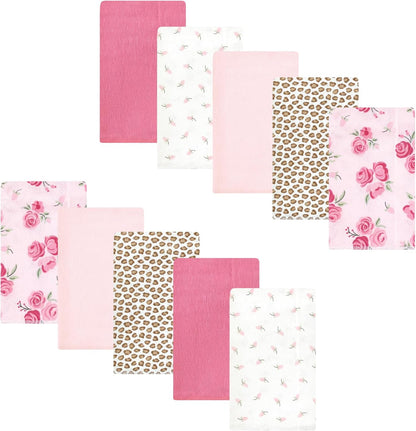 Luvable Friends Hudson Baby Flannel Burp Cloths front view pack of ten floral patterns