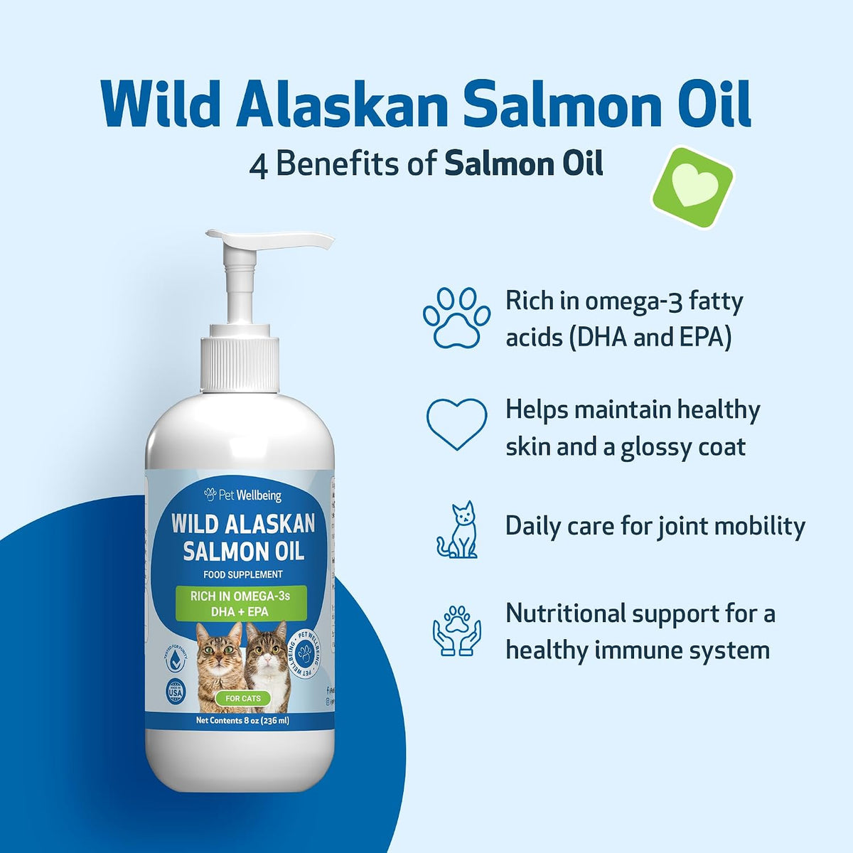 Easy to use pump bottle of Pet Wellbeing omega 3 fish oil