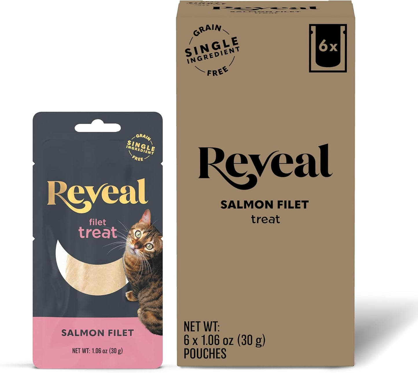Hand feeding Reveal tuna loin treat to a cat