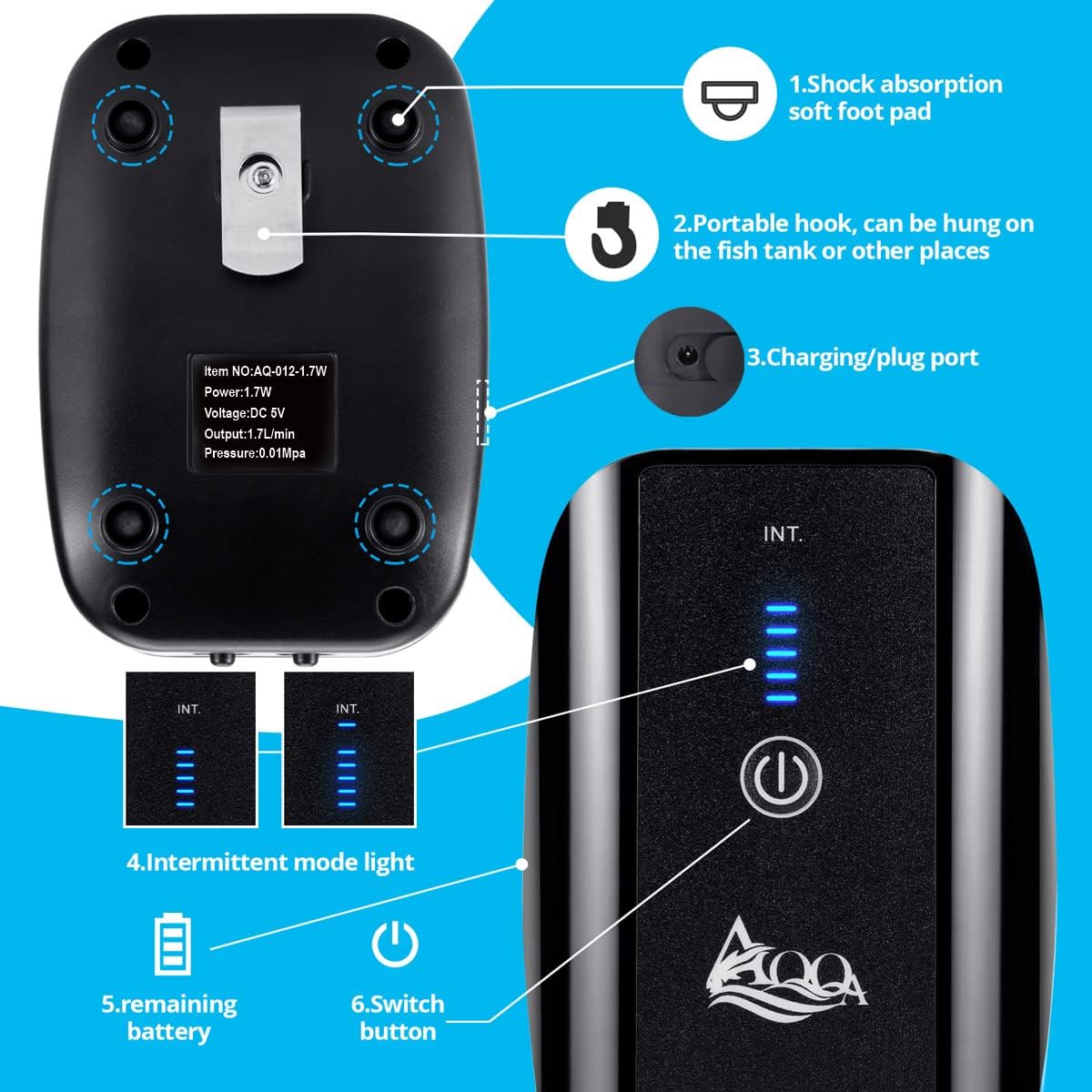 AQQA rechargeable pump demonstrating indoor fish tank usage