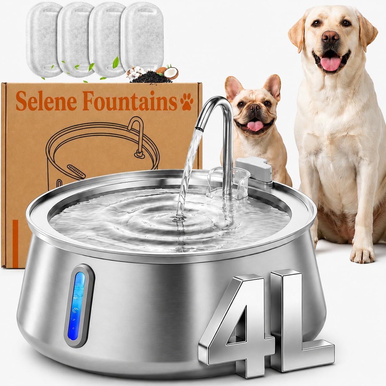 Wireless Doggy Fountain, 4L/7L Dog Water Fountain Stainless Steel, Automatic Water Dispenser, Whisper Quiet & 4 Filtration (Wireless, 7L + 4 Filters) - Image 12