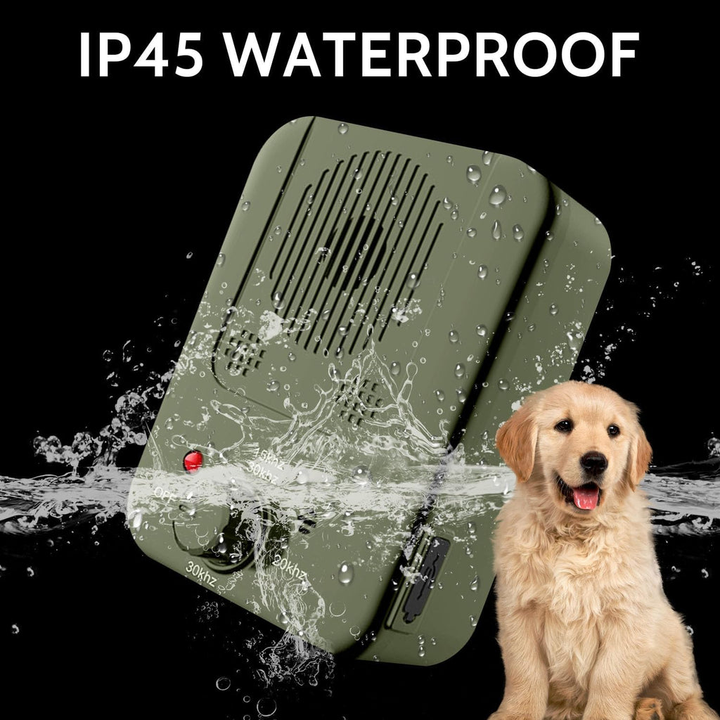Generic dog bark deterrent device placed on outdoor garden table