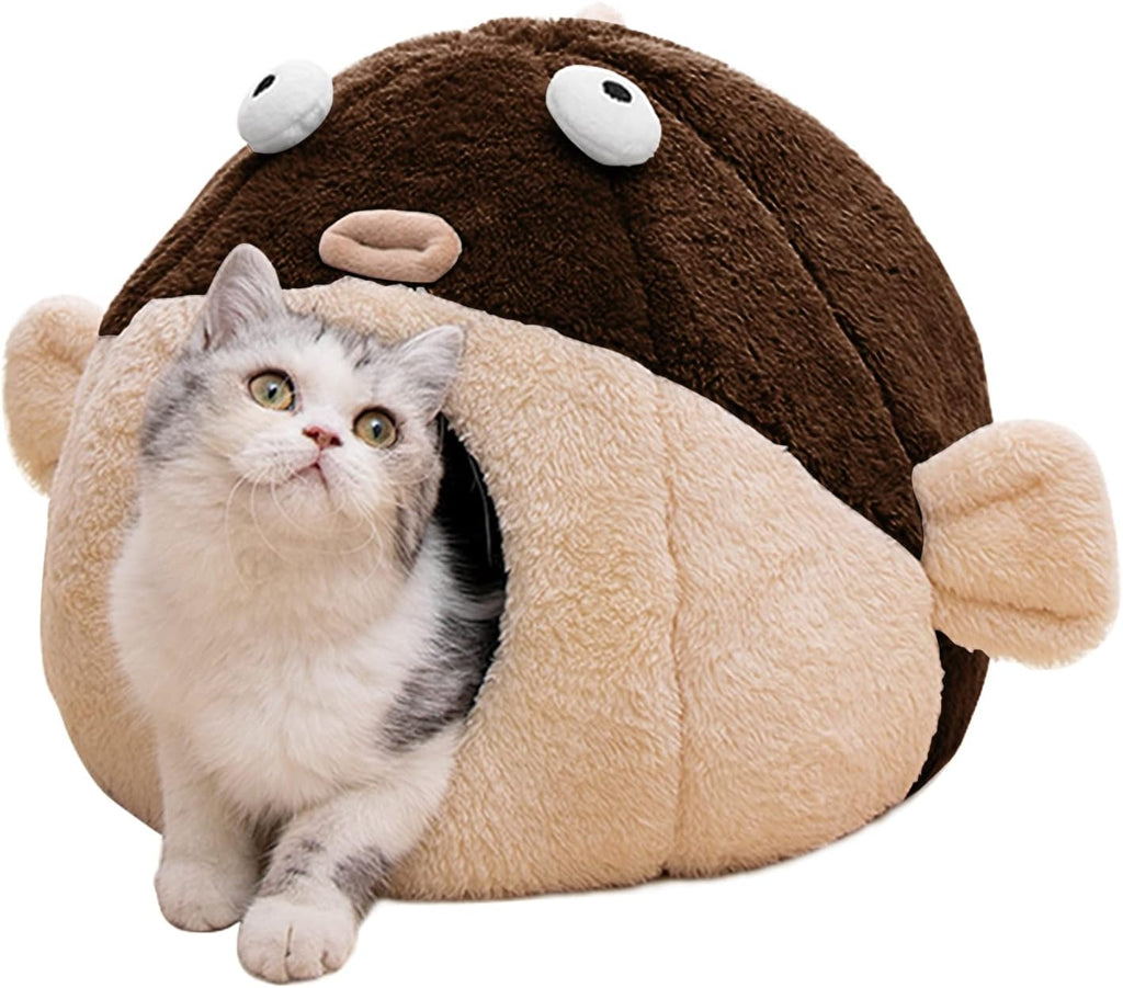 Cat Beds for Indoor Cats - Cat Bed Cave with Removable Washable Cushioned Pillow, Soft Plush Premium Cotton No Deformation Pet Bed, Lively Pufferfish cat House Design, Grey, Multiple Sizes - Image 9