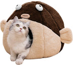 Cat Beds for Indoor Cats - Cat Bed Cave with Removable Washable Cushioned Pillow, Soft Plush Premium Cotton No Deformation Pet Bed, Lively Pufferfish cat House Design, Grey, Multiple Sizes - Image 9
