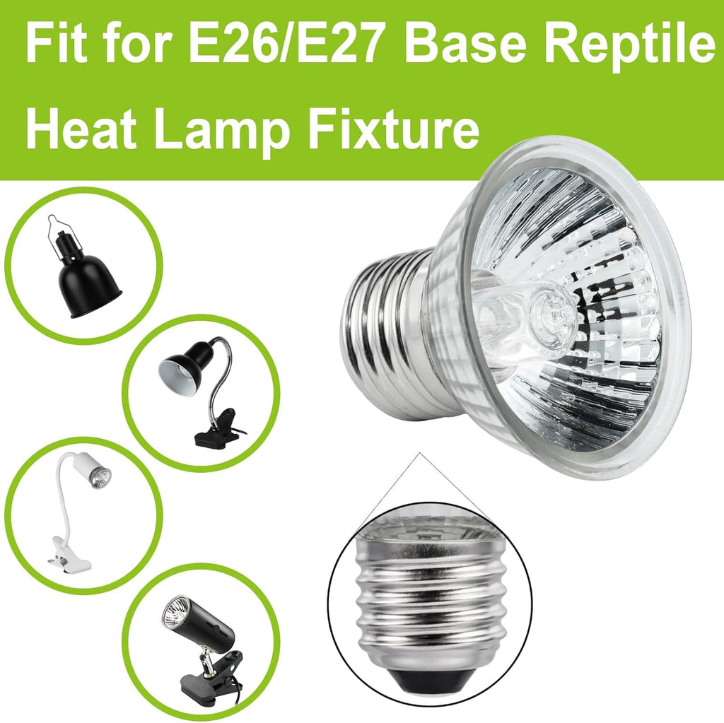 Yegrueb dual spectrum reptile basking bulb installed in ceramic dome fixture.