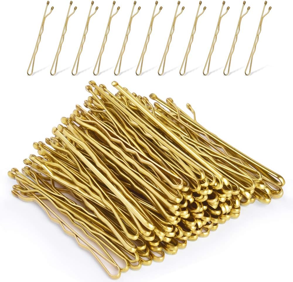 MORGLES blonde hair bobby pins front view showing 120 pieces inside the clear storage box
