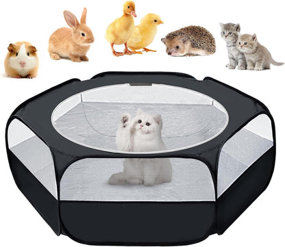 UWE Small Animal Playpen, Chicken Brooder Box with Cover Top, Portable Outdoor Exercise Pet Cage Tent, Waterproof Breathable Pet playpen Indoor for Chick Ktiien Bunny Hamster Guinea Pig, Black - Image 1