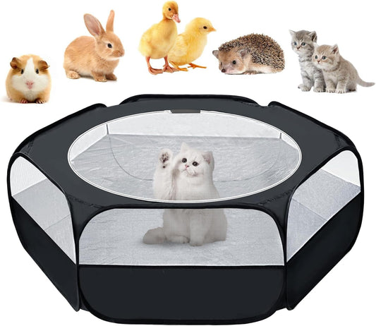 UWE Small Animal Playpen, Chicken Brooder Box with Cover Top, Portable Outdoor Exercise Pet Cage Tent, Waterproof Breathable Pet playpen Indoor for Chick Ktiien Bunny Hamster Guinea Pig, Black - Image 1
