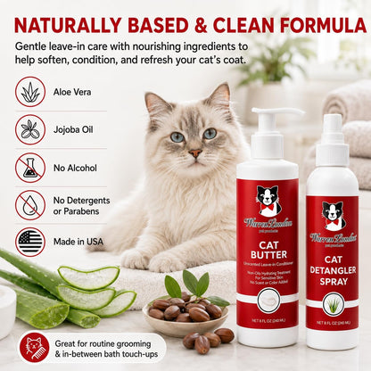Warren London cat grooming products with aloe vera and jojoba oil